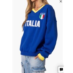 Edikted Blue Italia Shield‎ Rayon/Polyester Long Sleeve Sweatshirt - Small